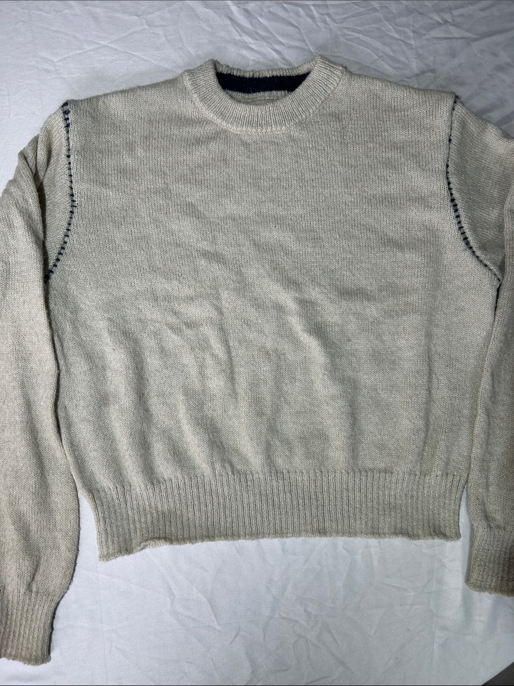 Urban Outfitters Cream Crewneck Sweater with Contrast Stitch Size M